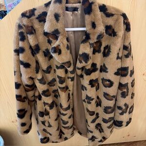 Janice Apparel Faux Fur Leopard Coat Glam Cozy Chic Statement Outerwear One Size